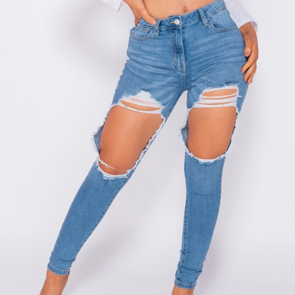 LAST 1! High Waist Ripped Distressed Skinny Denim - Picture 3 of 8